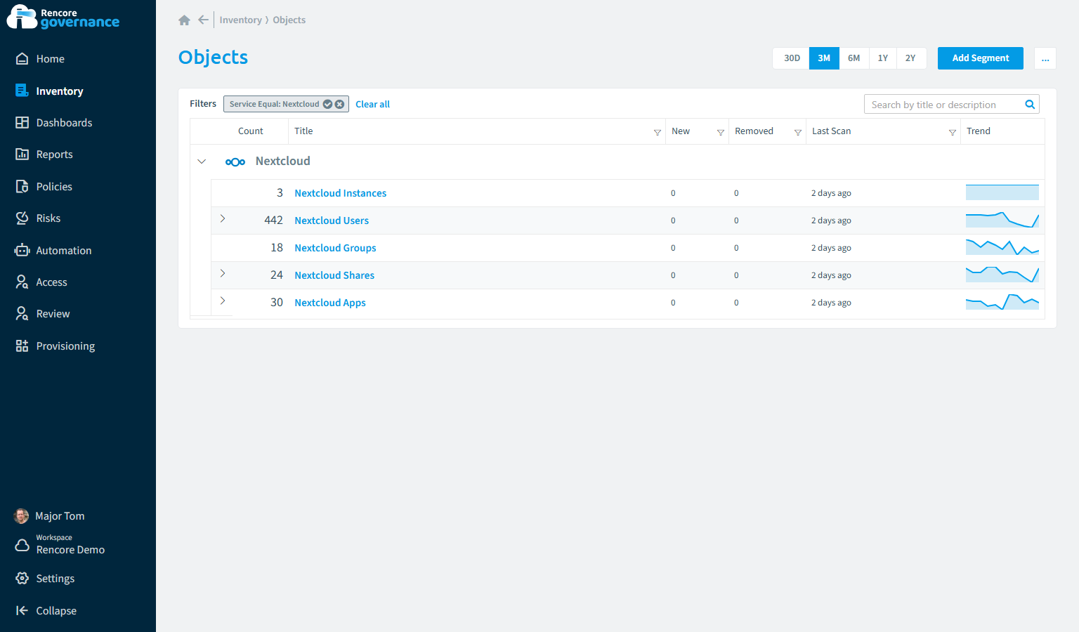 Nextcloud inventory in Rencore