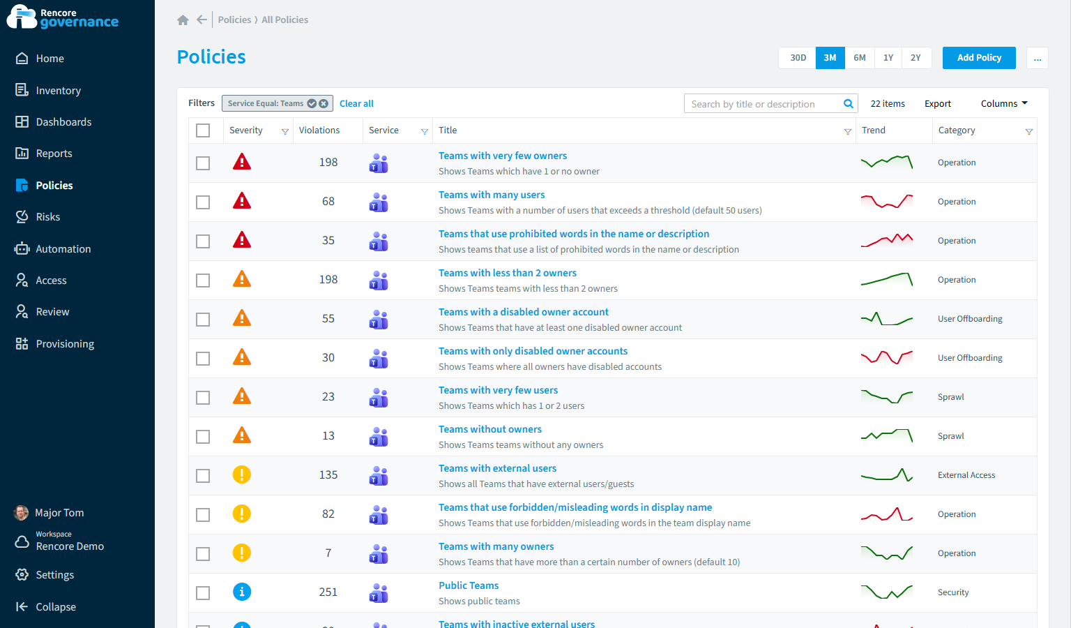 Teams governance policies in Rencore